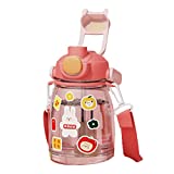 lefeindgdi Botella de agua para niños, con tapa de apertura automática, tapa con pajita, asa de transporte, ligera, a prueba de fugas, diseño de cordón para niñas y niños